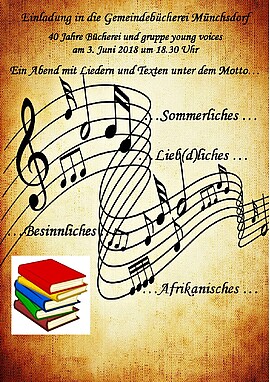 Banner 40 Jahre Bücherei und gruppe young voices